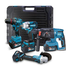 [MÊS DOS PAIS] Kit de ferramentas 4 em 1 Furadeira, Chave de fenda/Chave de impacto/Amolador/Martelo 2 baterias de 21 V Caixa